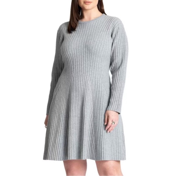 Eloquii NWT Sz 18/20 Heather Gray Fit and Flare Sweater Dress Ribbed Long Sleeve - Picture 1 of 11